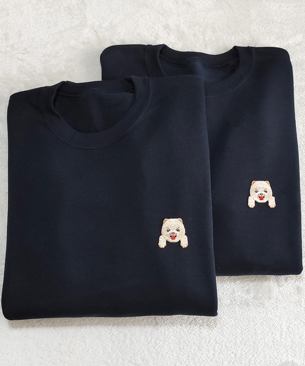 Sudadera-azul-marino-Pomerania Sudadera azul marino con perro Pomerania